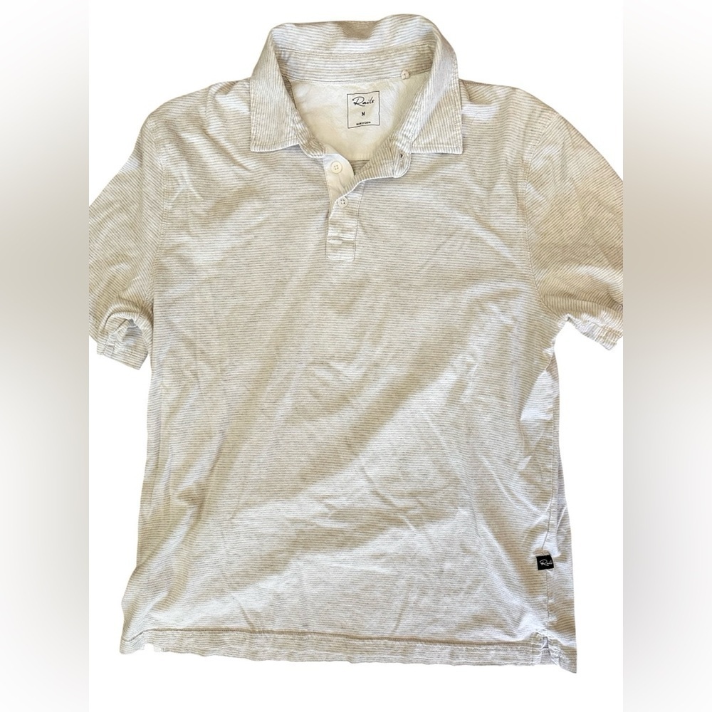 Rails MEN’S polo shirt soft white with tan stripes EUC